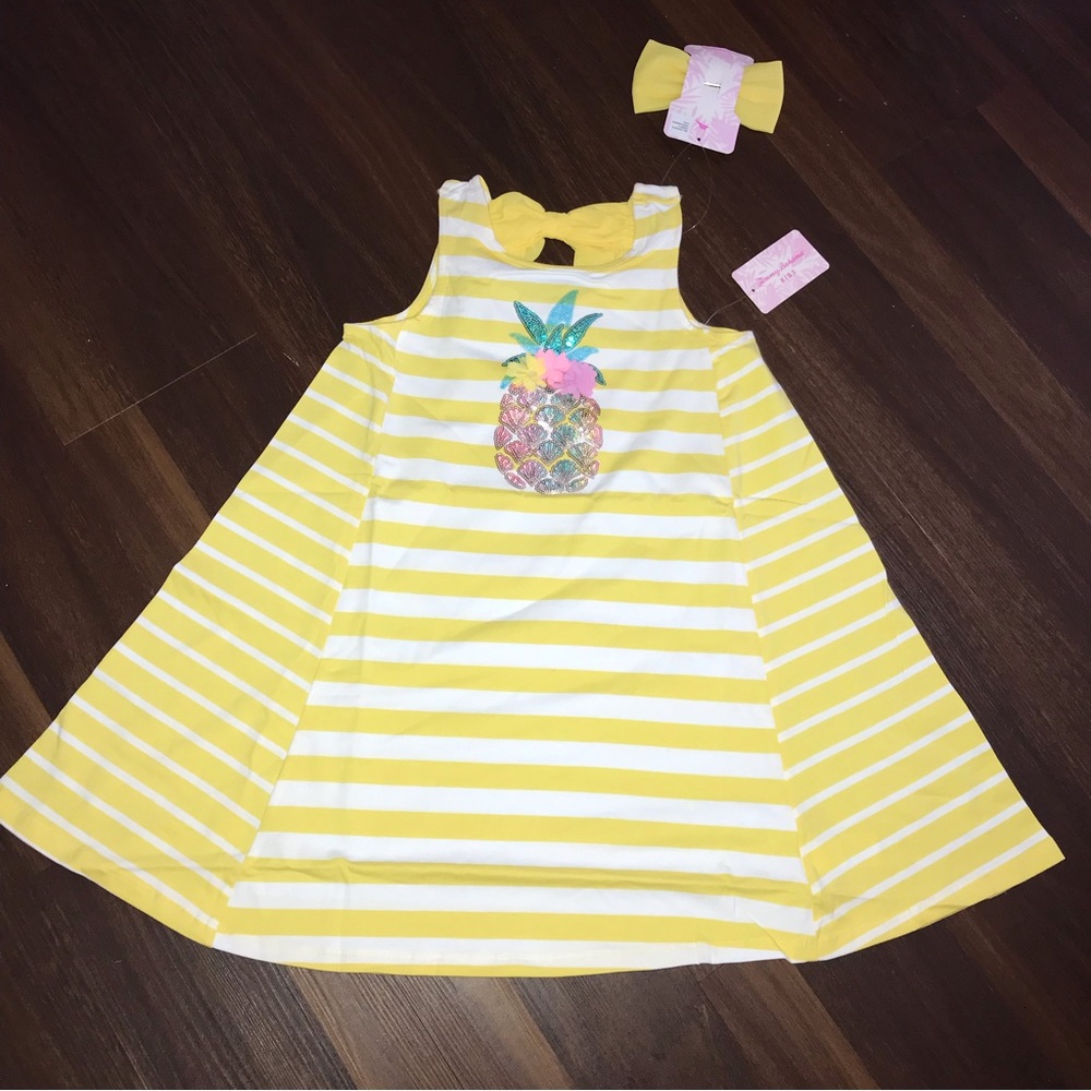 Tommy Bahama Pineapple 3D Striped Dress With Matching Hair Bow NWT